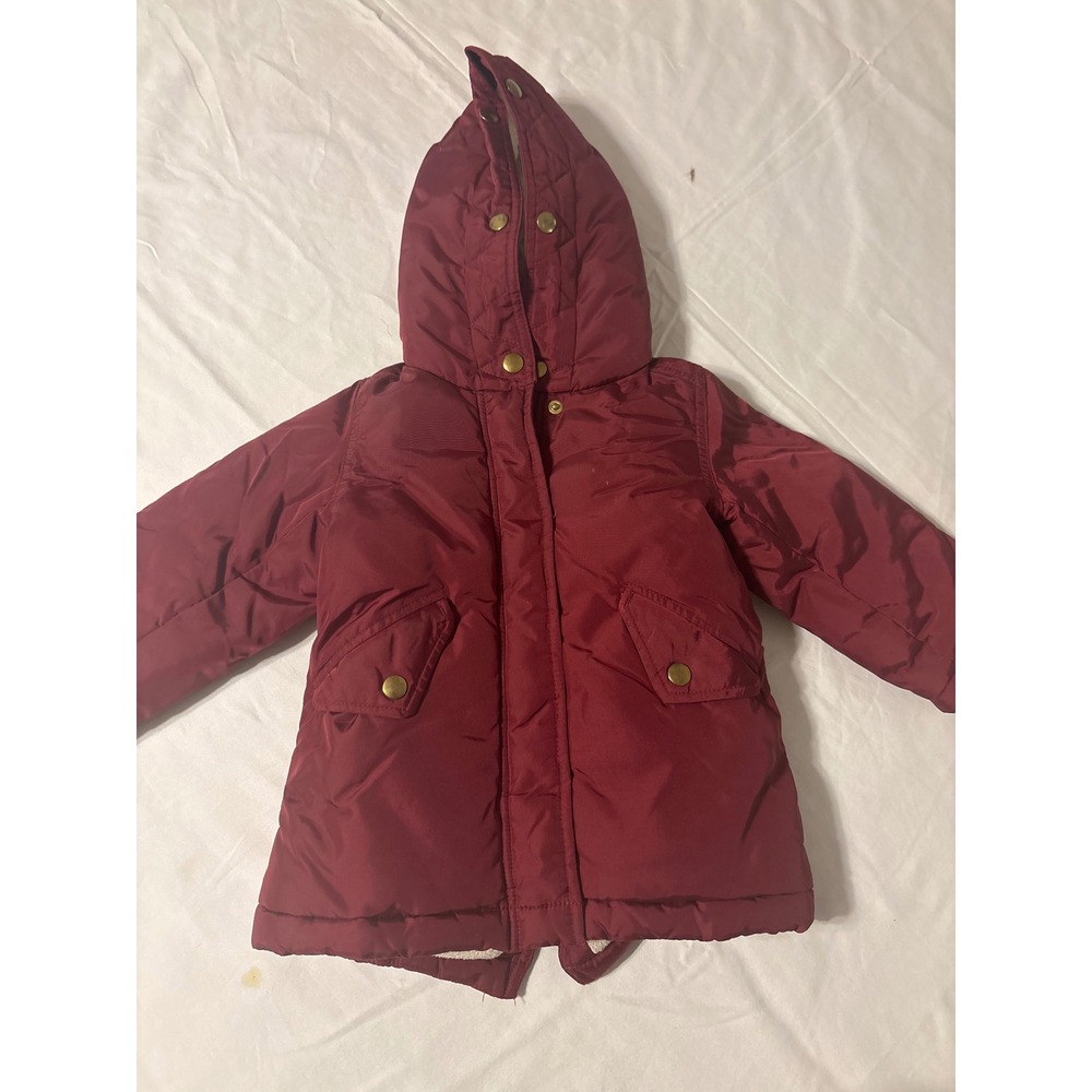 Crewcuts Puffer Parka Kids 2 Burgundy Excellent Primaloft Sherpa Hood Jacket